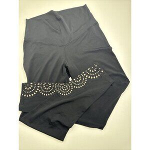 Aerie Women's Black Leggings Floral Cutout Mesh Size Large